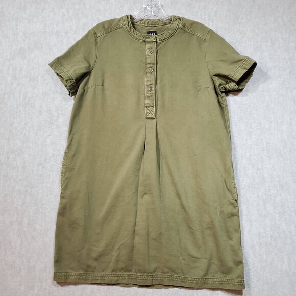 Gap Dress Womens Small Petite Green Utility Popover Henley Neck Button Front - Picture 1 of 9